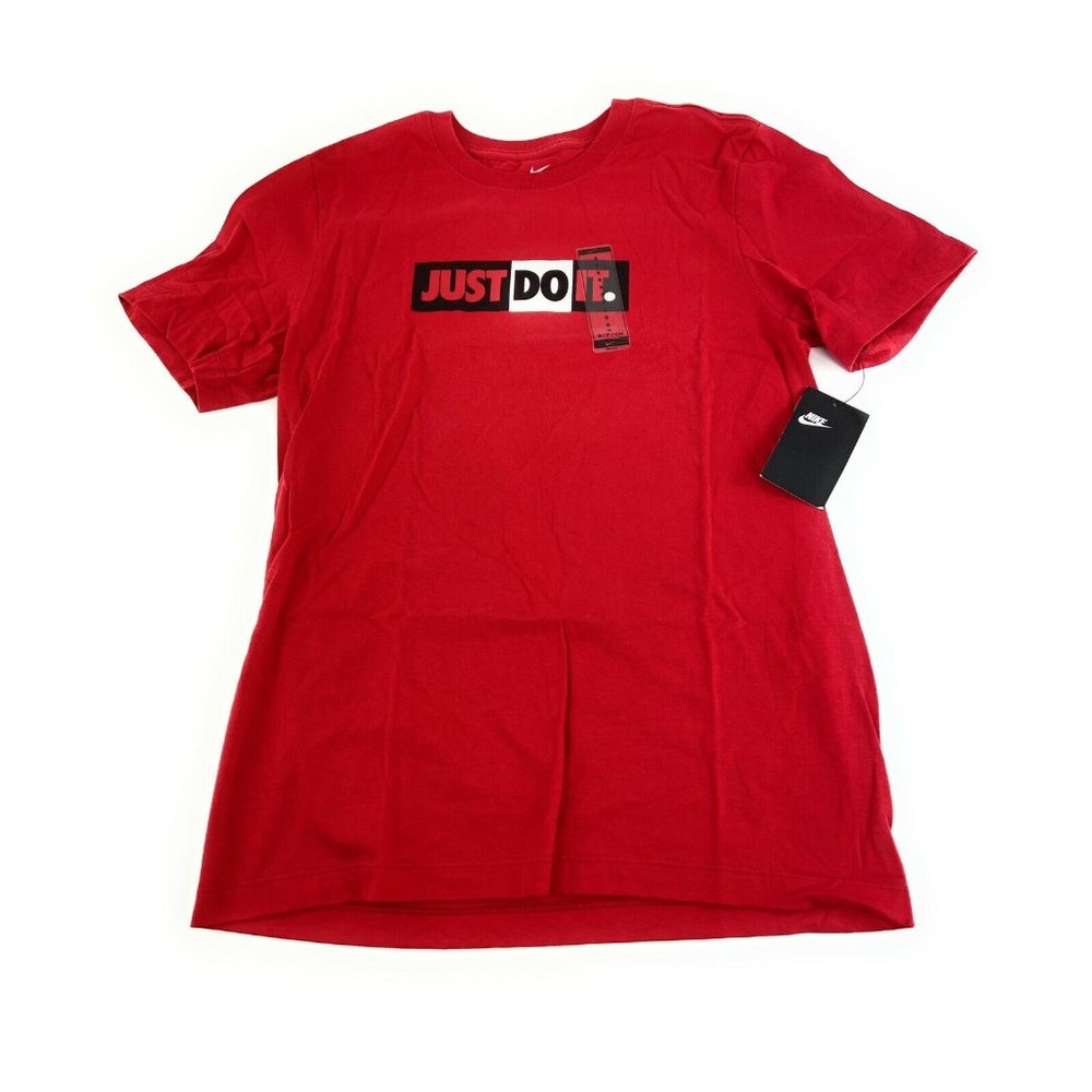 Nike Men's Just Do It Red Black White Crewneck T-Shirt DB5034-657 Size Small *
